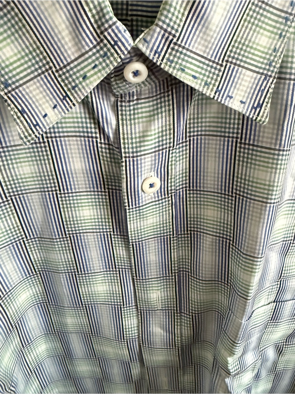 Bugatchi Men's Button-Up Plaid Dress Shirt in Light Blue & Green LT New
